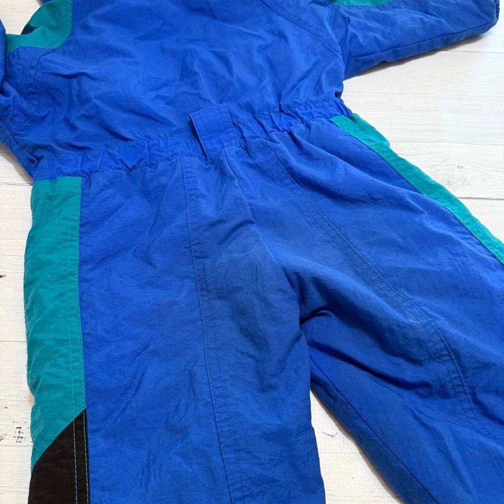 Vintage 90s Girls‎ one piece snowsuit winter ski blue teal pink size 3T